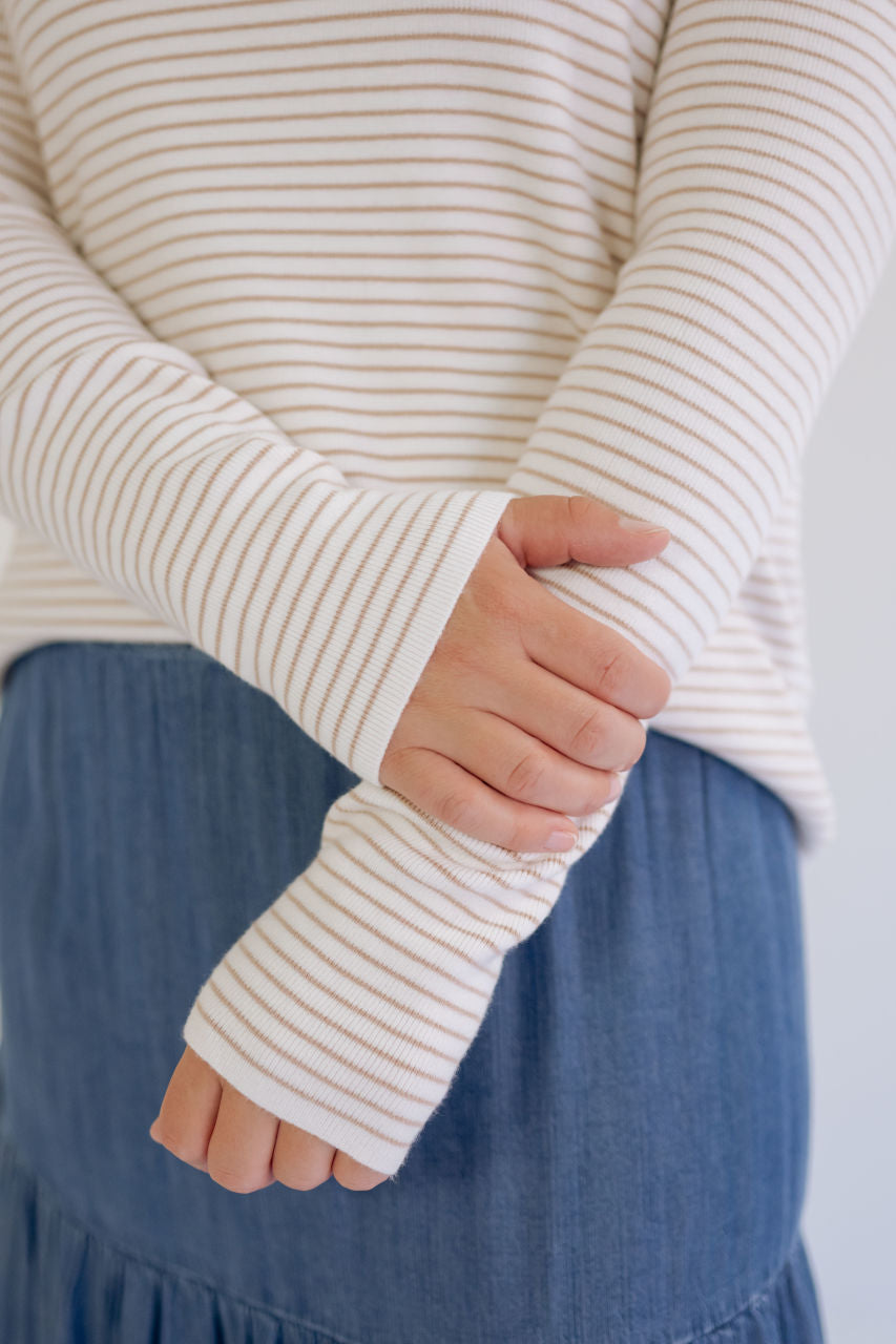 Birkley Pinstriped Sweater Top in Taupe - Birkley Pinstriped Sweater Top in Taupe - S - Salt and Honey