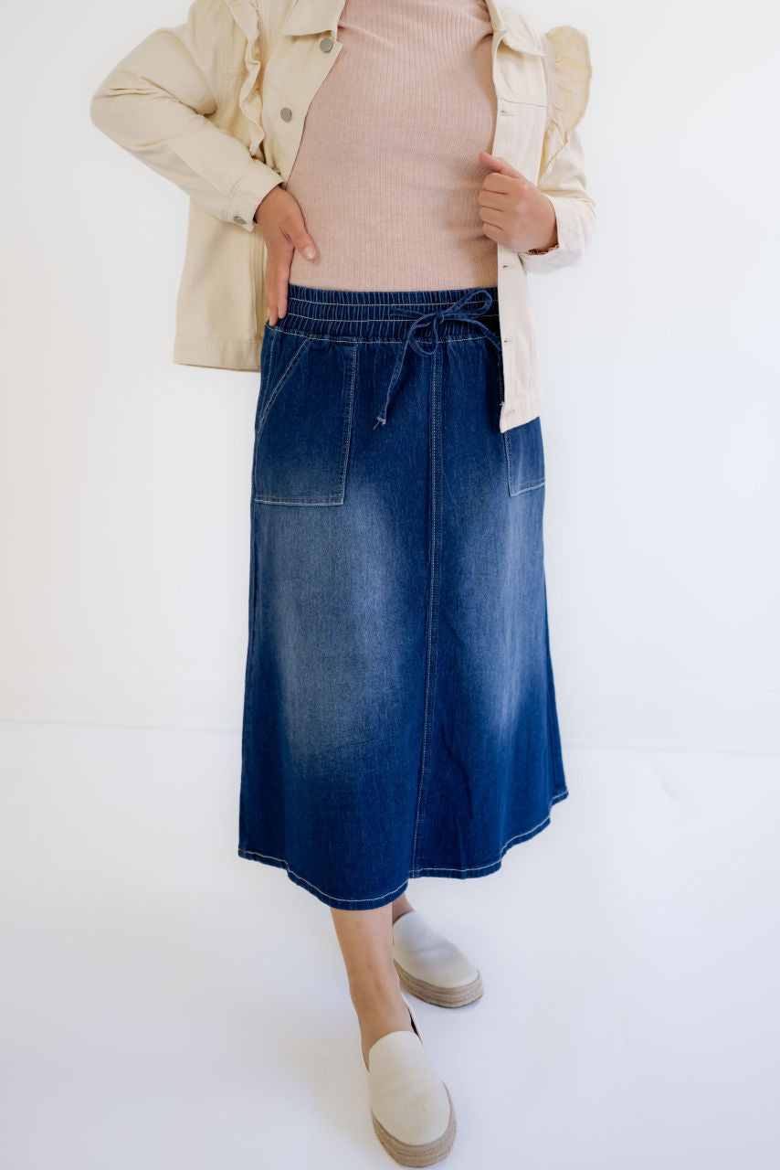 Larkin Patch Pocket Denim Skirt - Larkin Patch Pocket Denim Skirt - S - Salt and Honey