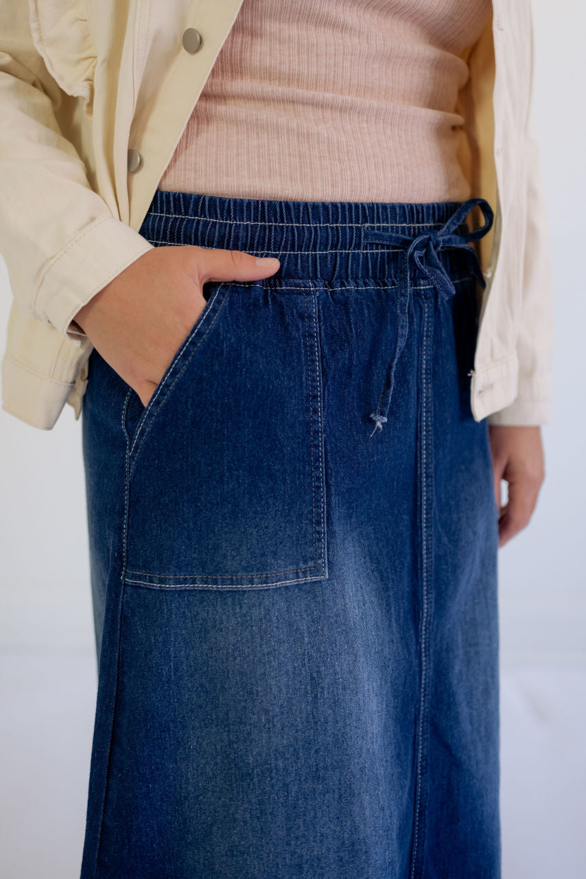 Larkin Patch Pocket Denim Skirt - Larkin Patch Pocket Denim Skirt - S - Salt and Honey