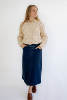 Margaret Denim Midi Skirt in Dark Wash - Womens - Bottoms - Skirts