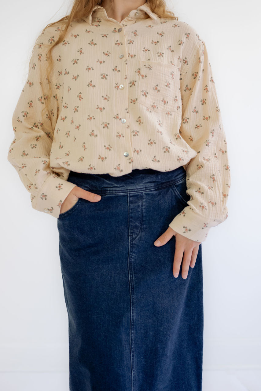 Margaret Denim Midi Skirt in Dark Wash - Womens - Bottoms - Skirts