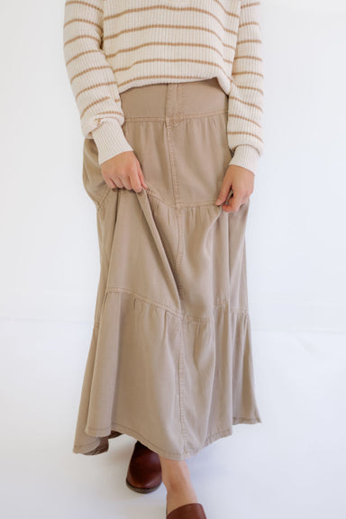 Johnston Tiered Tencel Maxi Skirt In Stone - FINAL SALE - Johnston Tiered Tencel Maxi Skirt In Stone - FINAL SALE - S - Salt and Honey