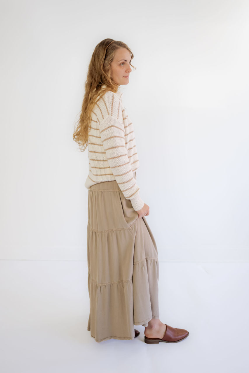Johnston Tiered Tencel Maxi Skirt In Stone - FINAL SALE - Johnston Tiered Tencel Maxi Skirt In Stone - FINAL SALE - S - Salt and Honey