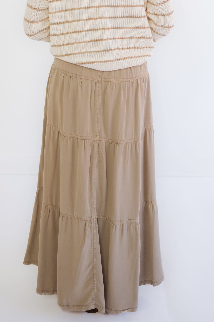 Johnston Tiered Tencel Maxi Skirt In Stone - FINAL SALE - Johnston Tiered Tencel Maxi Skirt In Stone - FINAL SALE - S - Salt and Honey