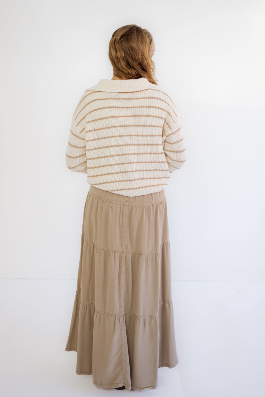 Johnston Tiered Tencel Maxi Skirt In Stone - FINAL SALE - Johnston Tiered Tencel Maxi Skirt In Stone - FINAL SALE - S - Salt and Honey