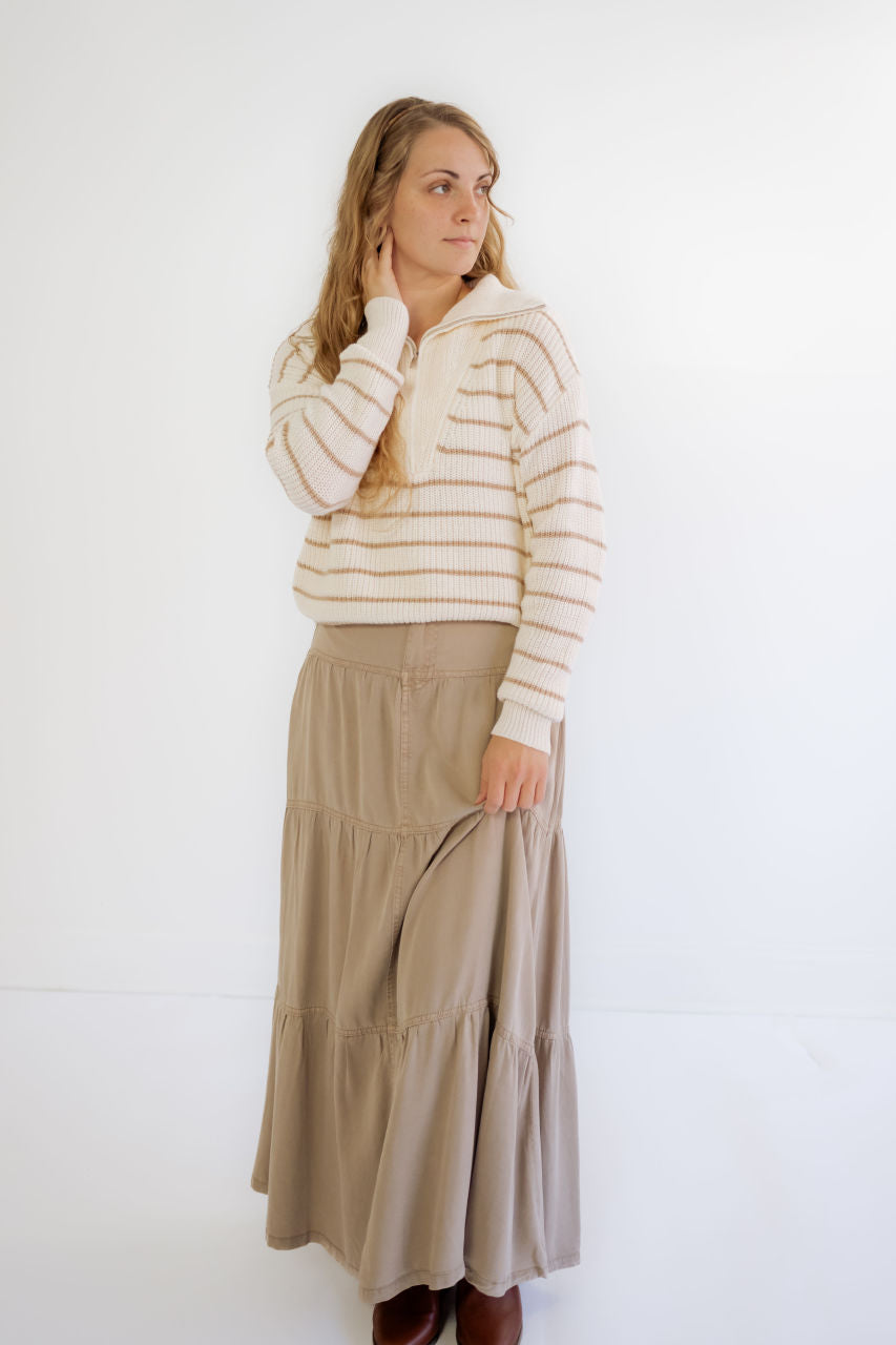 Johnston Tiered Tencel Maxi Skirt In Stone - FINAL SALE - Johnston Tiered Tencel Maxi Skirt In Stone - FINAL SALE - S - Salt and Honey