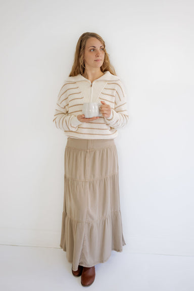Johnston Tiered Tencel Maxi Skirt In Stone - FINAL SALE - Johnston Tiered Tencel Maxi Skirt In Stone - FINAL SALE - S - Salt and Honey