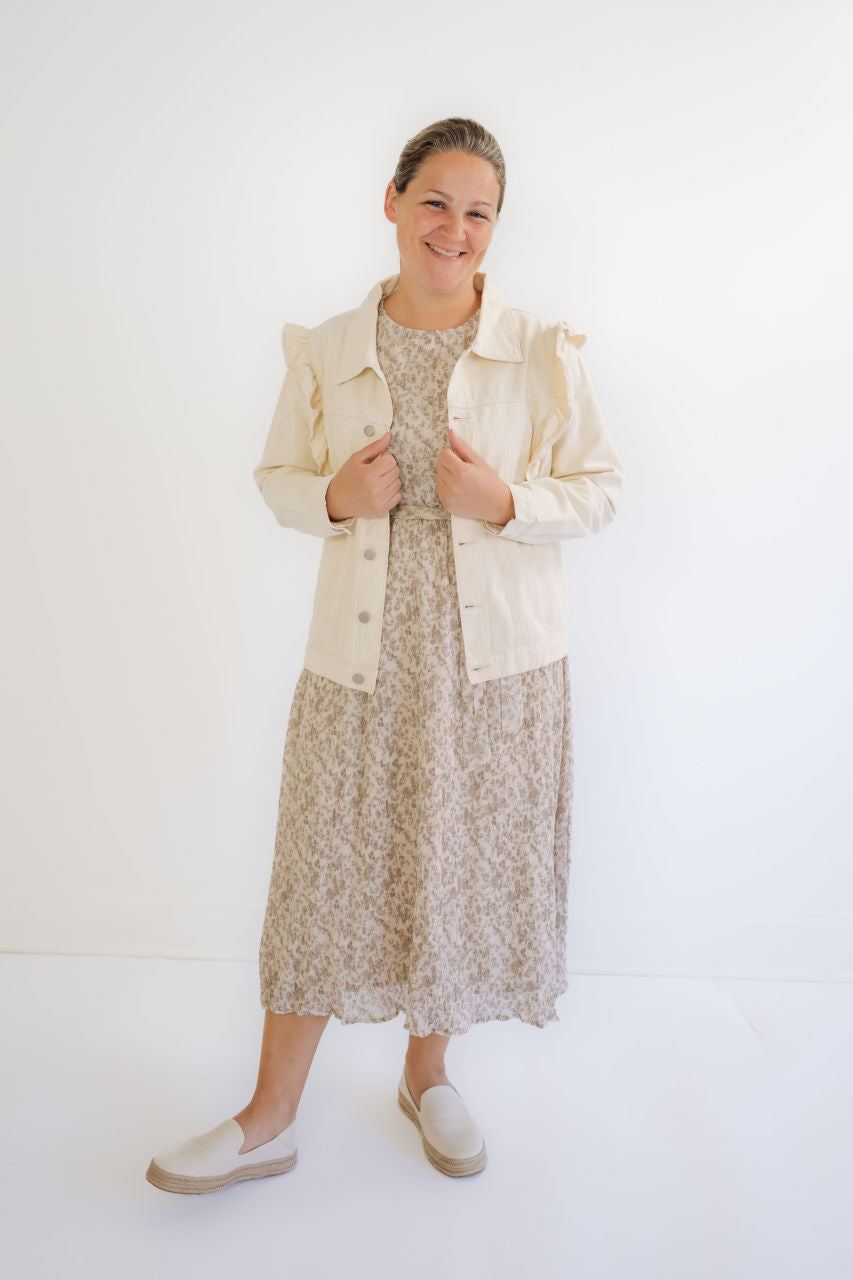 Taylor Floral Chiffon Dress in Ivory Cream - Taylor Floral Chiffon Dress in Ivory Cream - S - Salt and Honey