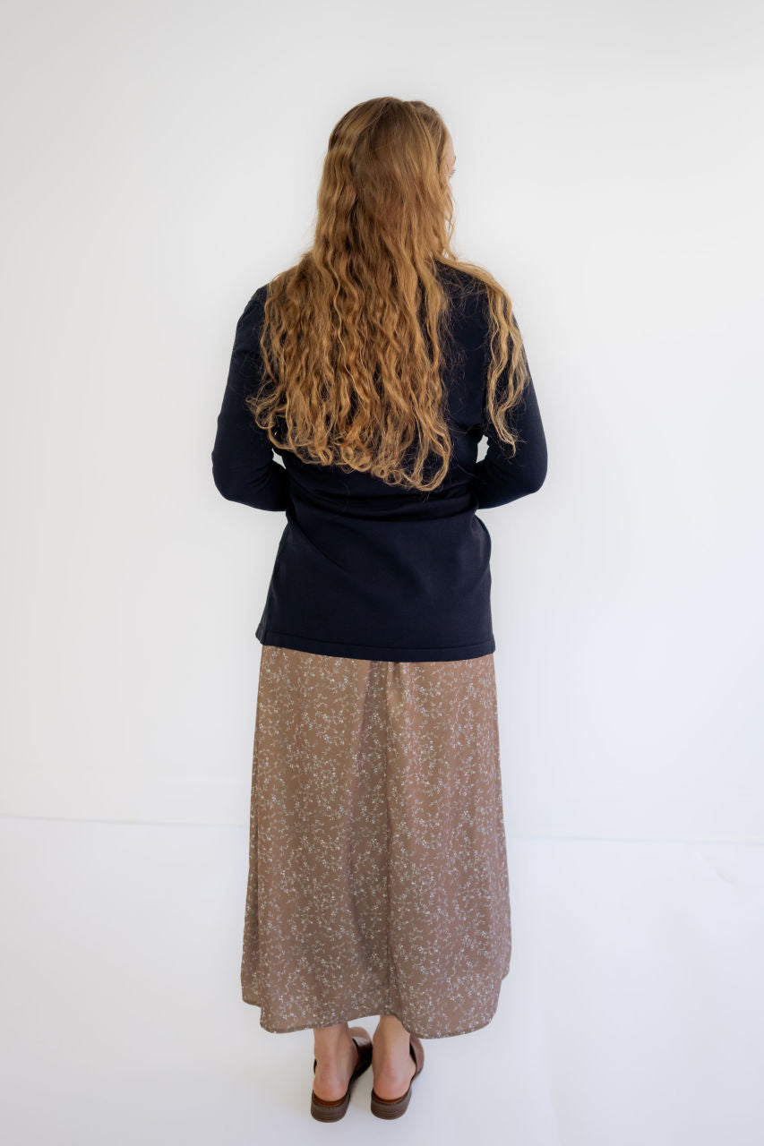 Braylyn Floral Midi Skirt in Mocha - Braylyn Floral Midi Skirt in Mocha - XS - Salt and Honey