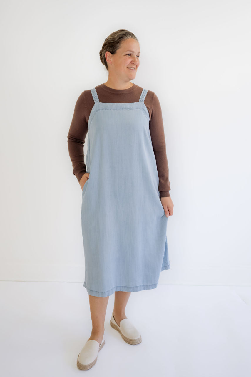 Kinsley Midi Chambray Overall Dress - Kinsley Midi Chambray Overall Dress - S - Salt and Honey