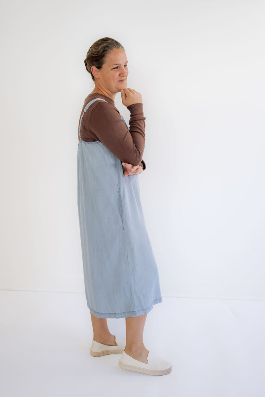 Kinsley Midi Chambray Overall Dress - Kinsley Midi Chambray Overall Dress - S - Salt and Honey