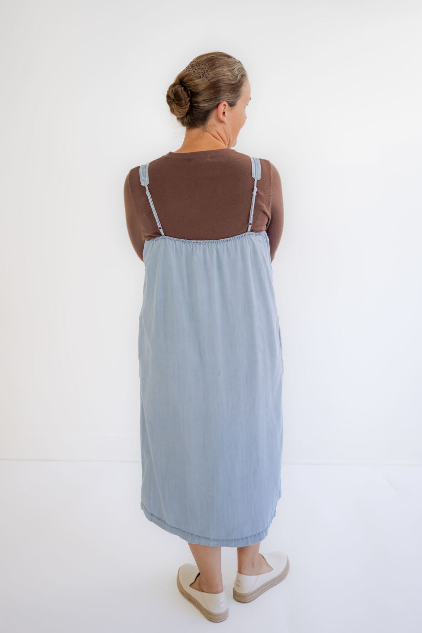 Kinsley Midi Chambray Overall Dress - Kinsley Midi Chambray Overall Dress - S - Salt and Honey