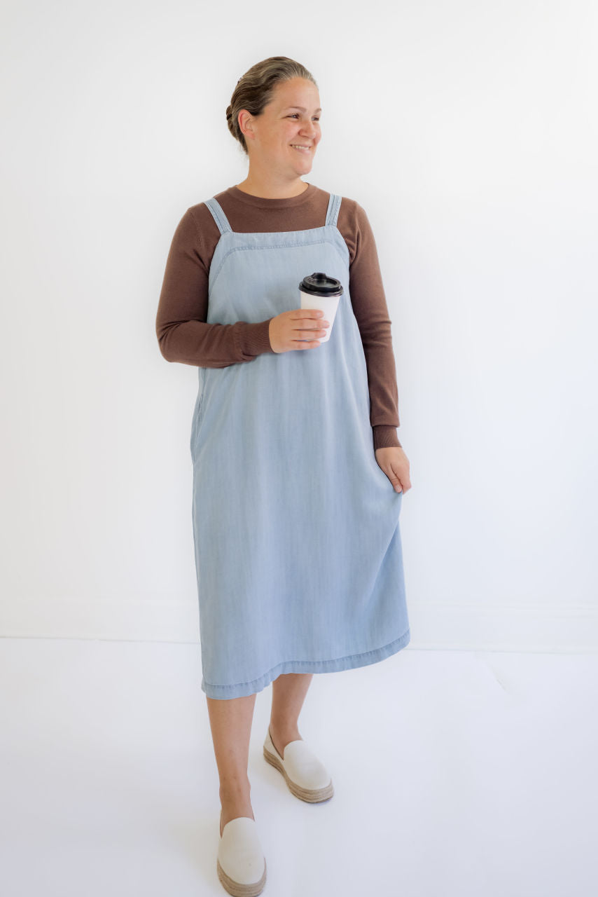 Kinsley Midi Chambray Overall Dress - Kinsley Midi Chambray Overall Dress - S - Salt and Honey