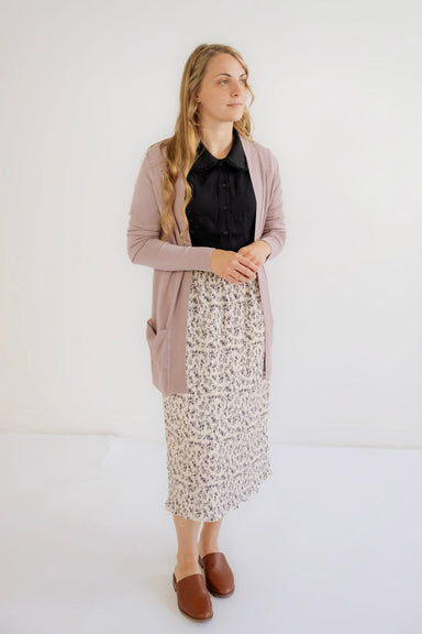 Louise Cotton Blend Cardigan in Mauve - Louise Cotton Blend Cardigan in Mauve - S - Salt and Honey