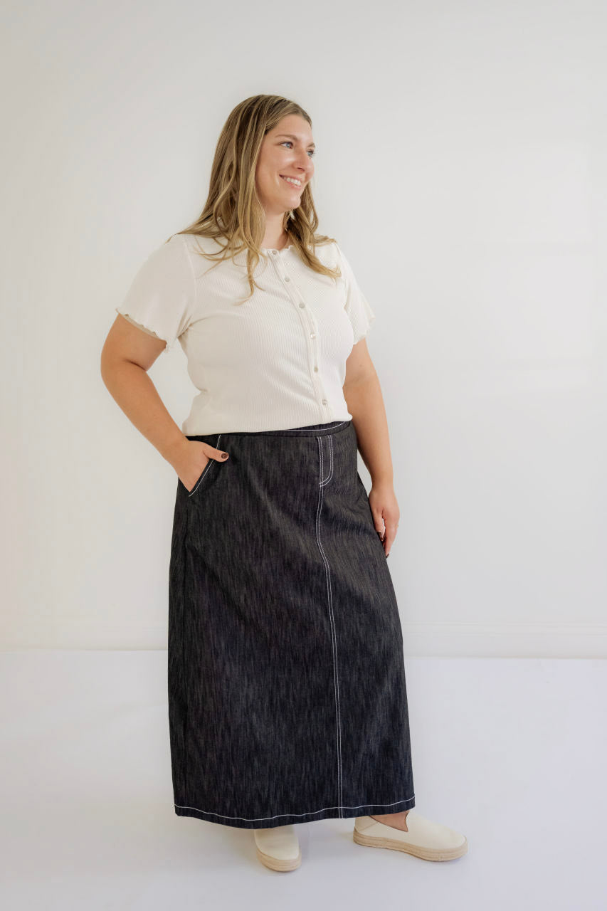 Elsie Classic Denim Skirt in Vintage Black - LIMITED TIME SALE
