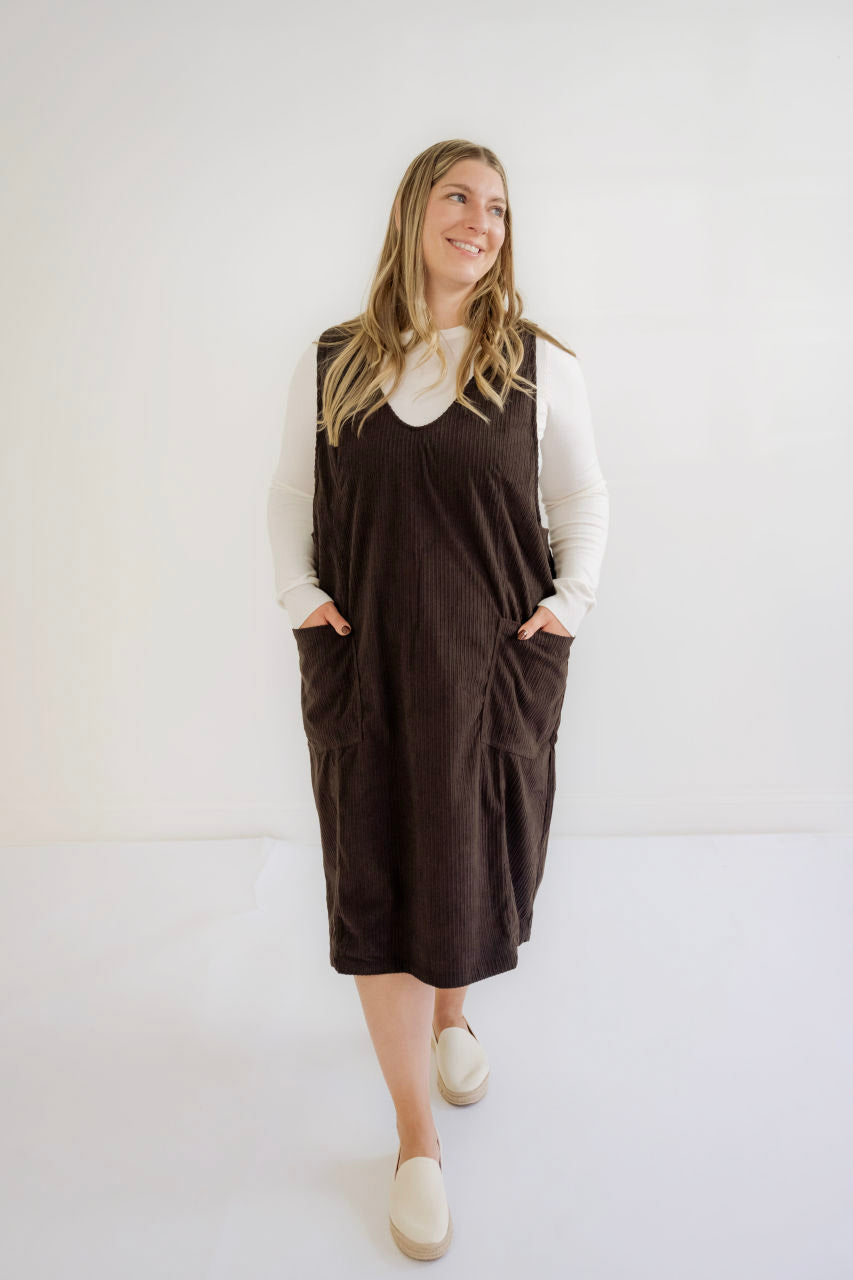 Neela Corduroy Jumper Dress in Espresso - Neela Corduroy Jumper Dress in Espresso - S - Salt and Honey