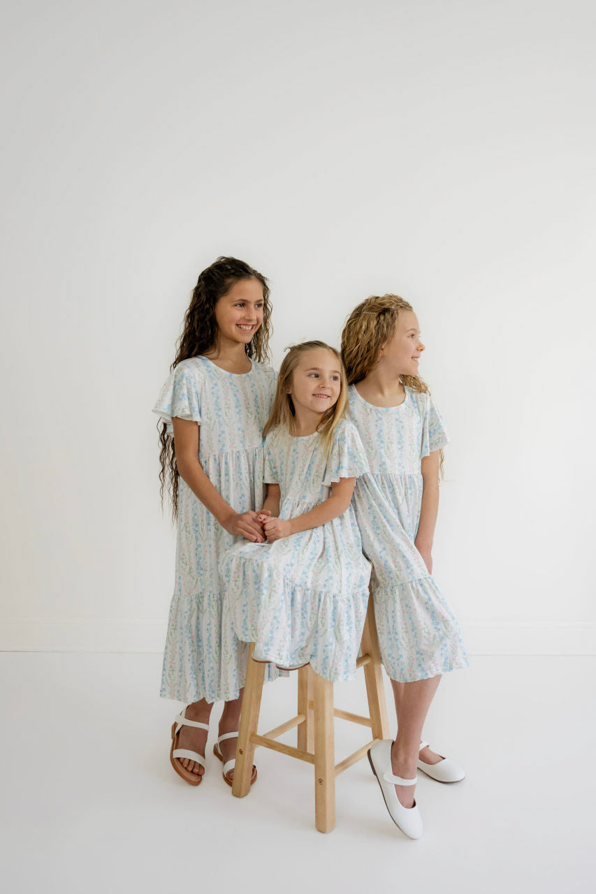 Olivia Girls Midi Dress in Pastel Floral