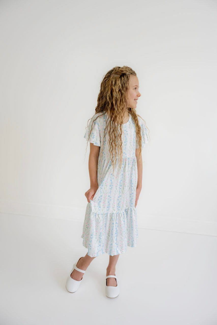 Olivia Girls Midi Dress in Pastel Floral