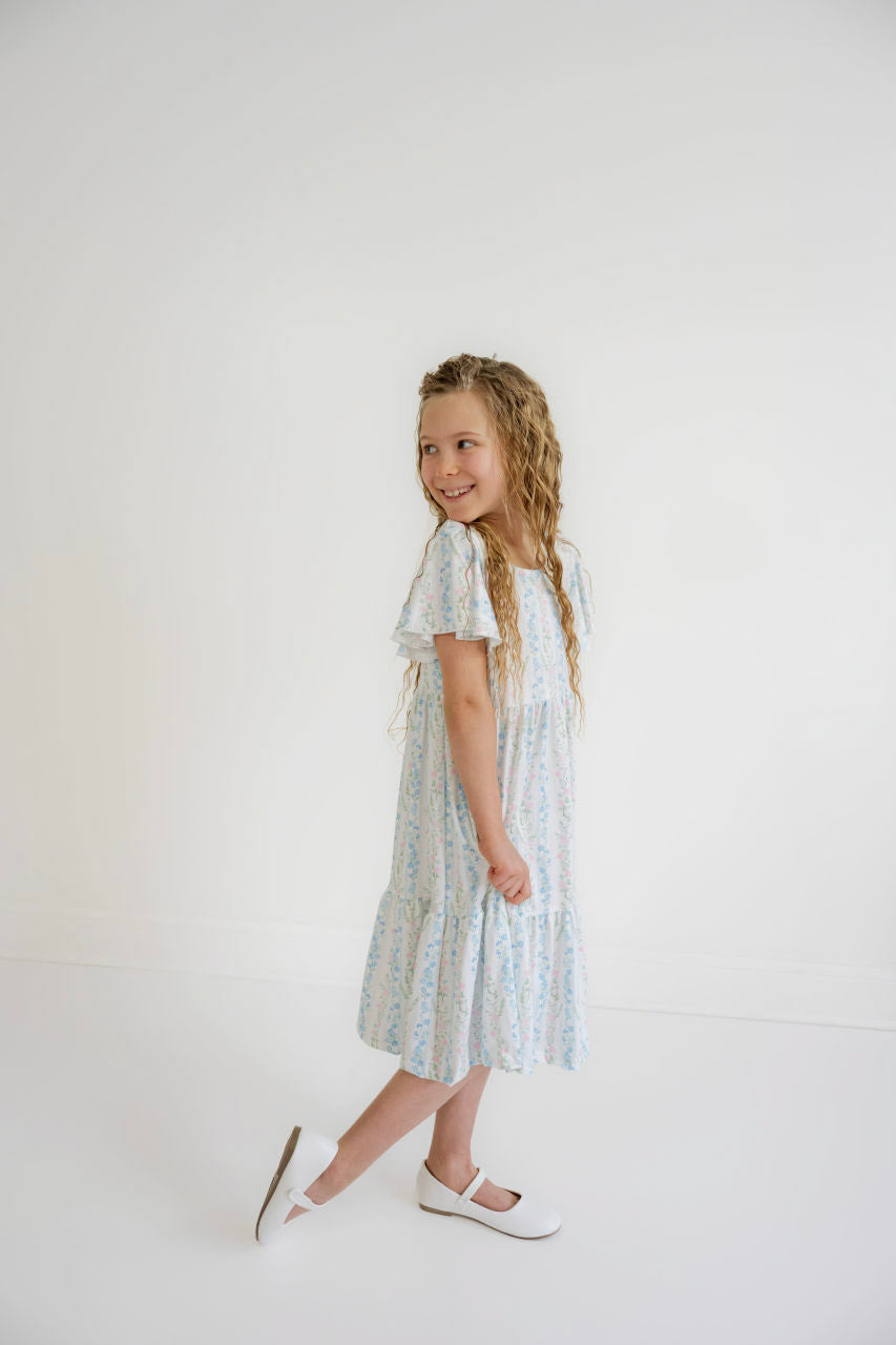 Olivia Girls Midi Dress in Pastel Floral
