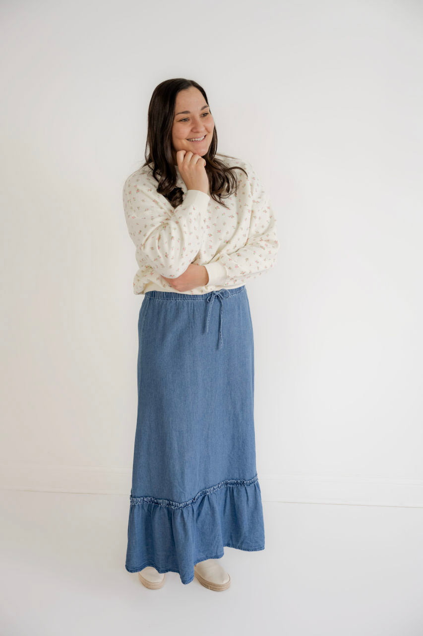 Martha Denim Maxi Skirt in Medium Wash