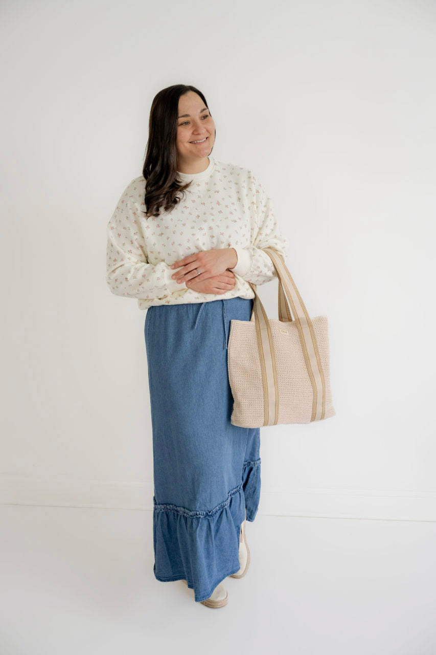 Raffia Tote Bag in Cream