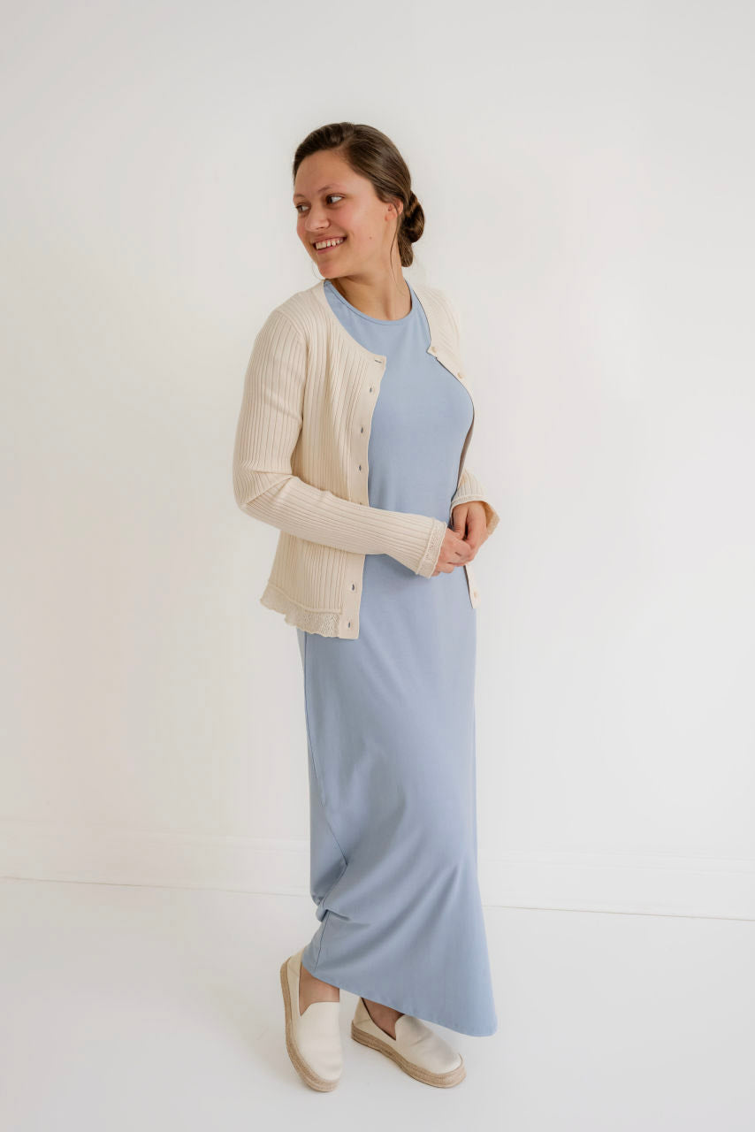 Vanessa Ribbed Button Sweater in Natural