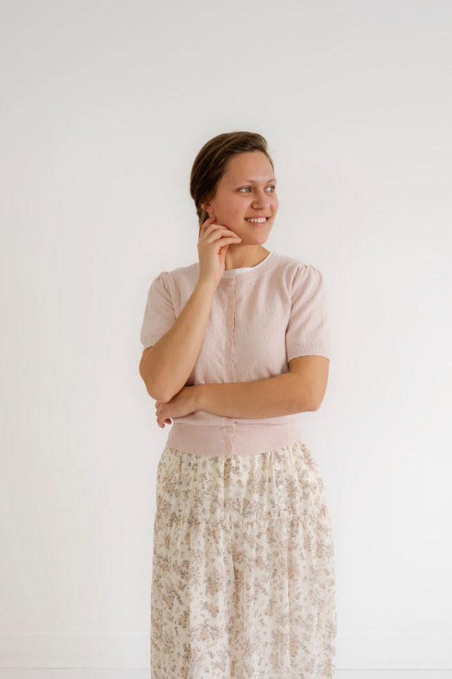 Anya Pointelle Cardigan in Blush Pink