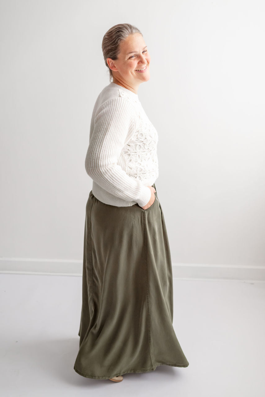 Sicily Maxi Denim Skirt in Olive