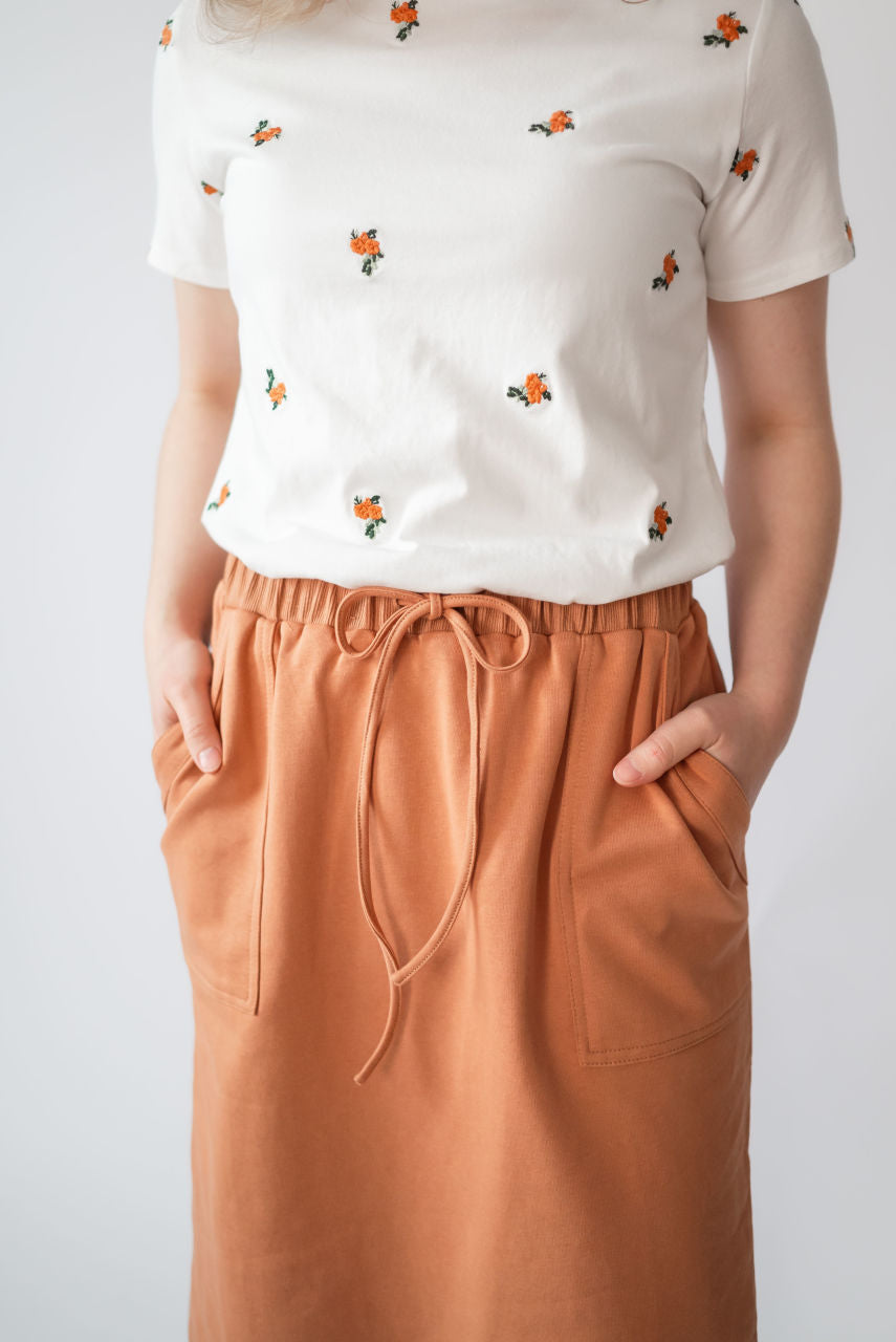 Rory Knit Midi Skirt in Apricot