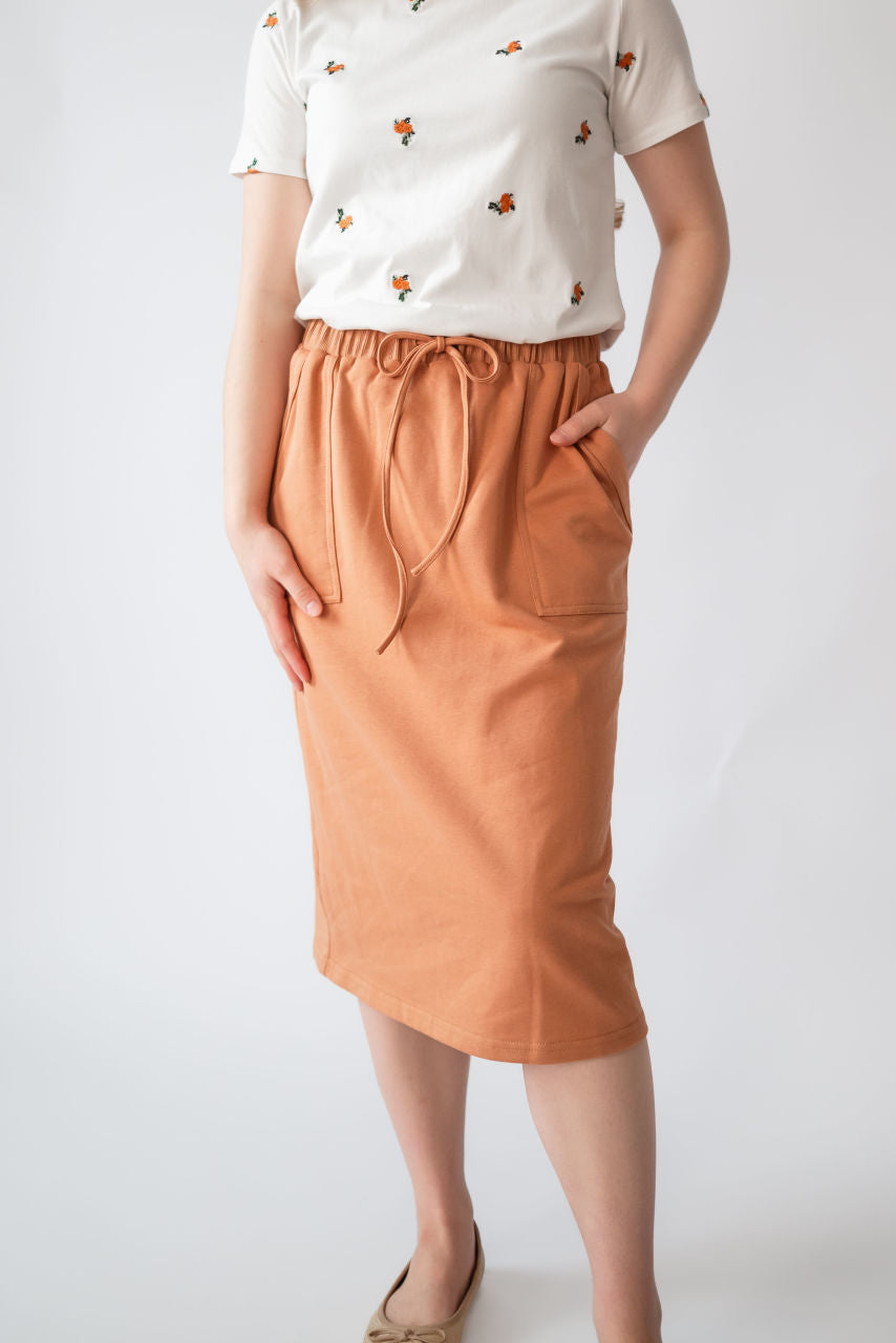 Rory Knit Midi Skirt in Apricot