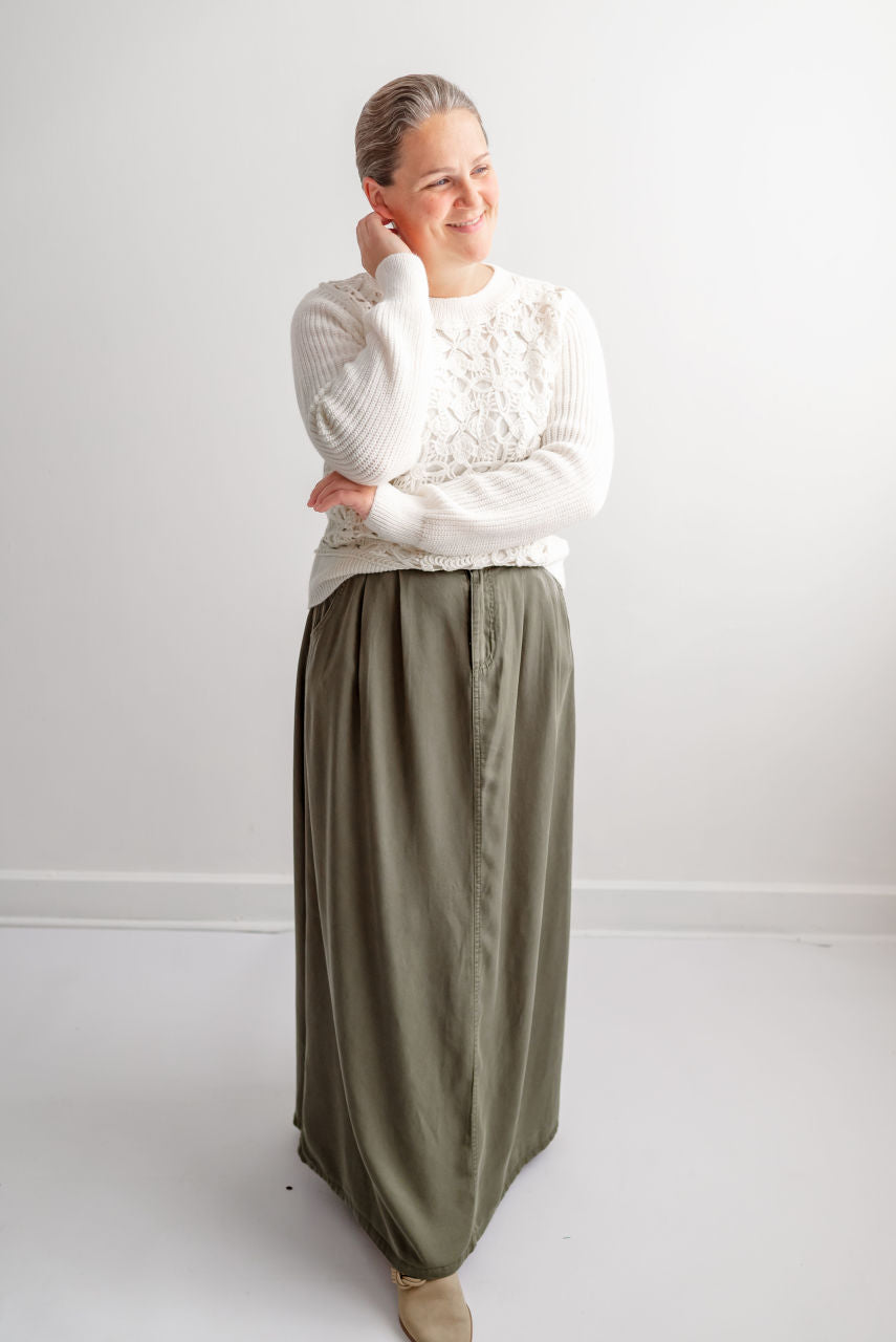 Sicily Maxi Denim Skirt in Olive