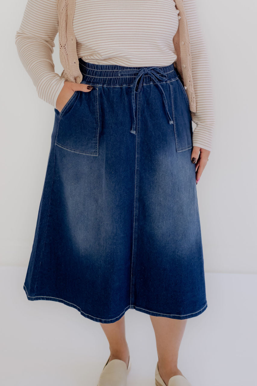 Larkin Patch Pocket Denim Skirt - Larkin Patch Pocket Denim Skirt - S - Salt and Honey