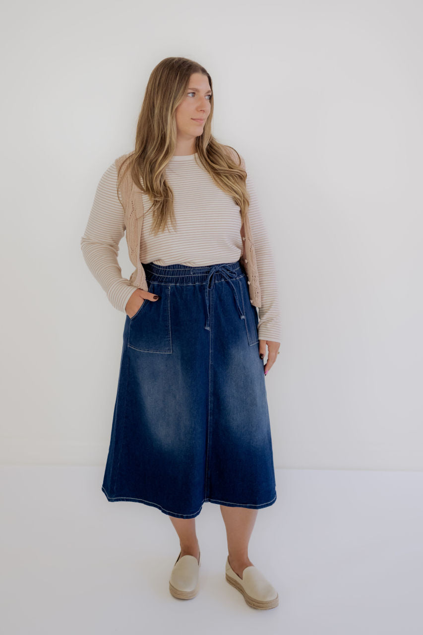 Larkin Patch Pocket Denim Skirt - Larkin Patch Pocket Denim Skirt - S - Salt and Honey