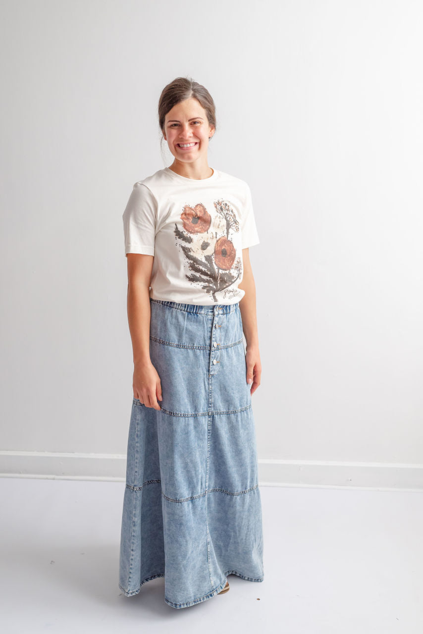 Verona Button Maxi Skirt in Medium Wash