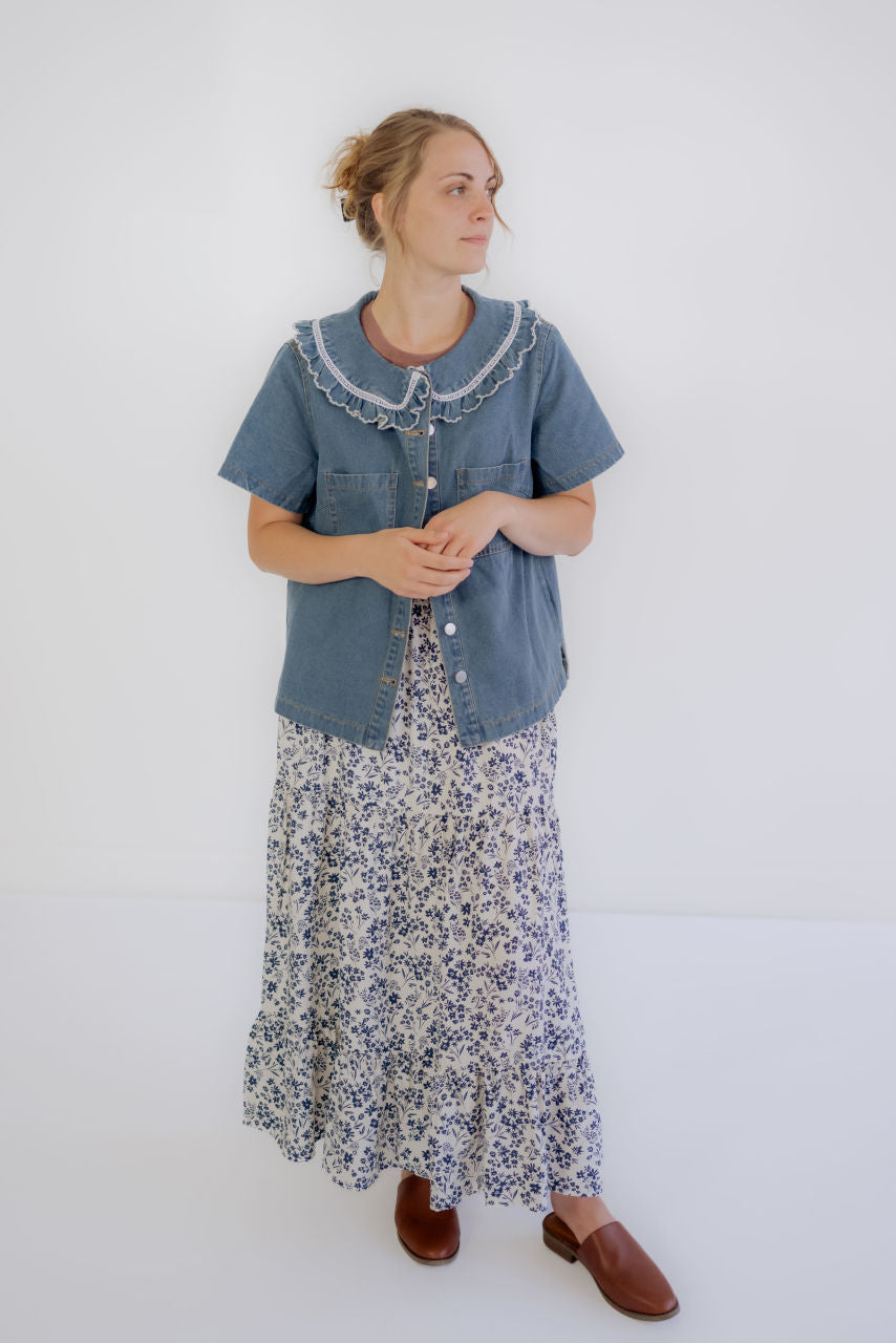 Jaymes Denim Peter Pan Collar Top - FINAL SALE - Jaymes Denim Peter Pan Collar Top - FINAL SALE - S - Salt and Honey