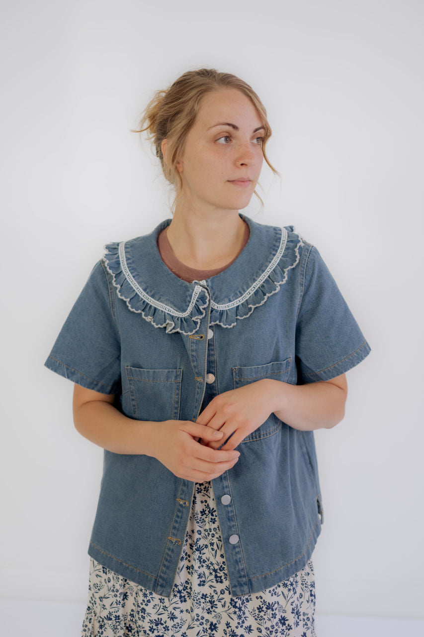 Jaymes Denim Peter Pan Collar Top - FINAL SALE - Jaymes Denim Peter Pan Collar Top - FINAL SALE - S - Salt and Honey