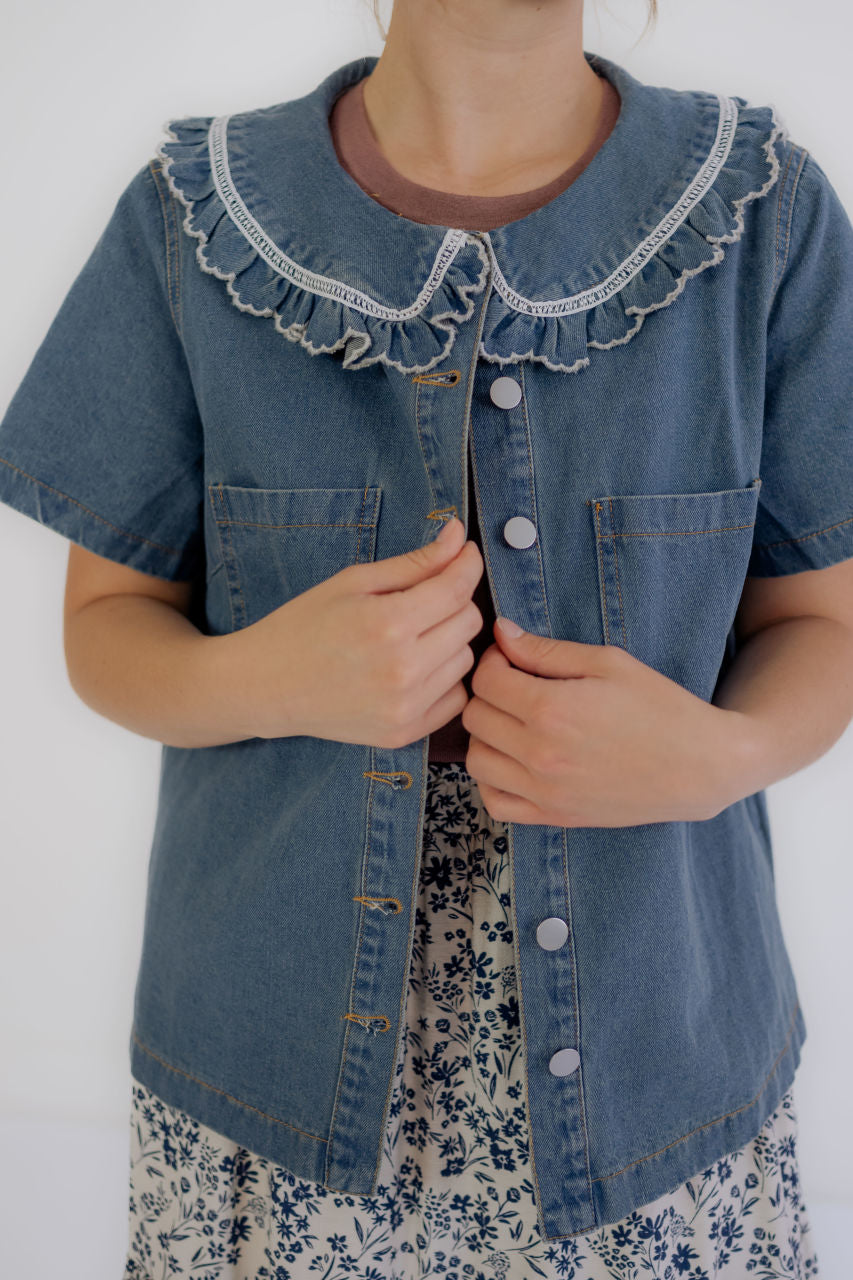 Jaymes Denim Peter Pan Collar Top - FINAL SALE - Jaymes Denim Peter Pan Collar Top - FINAL SALE - S - Salt and Honey