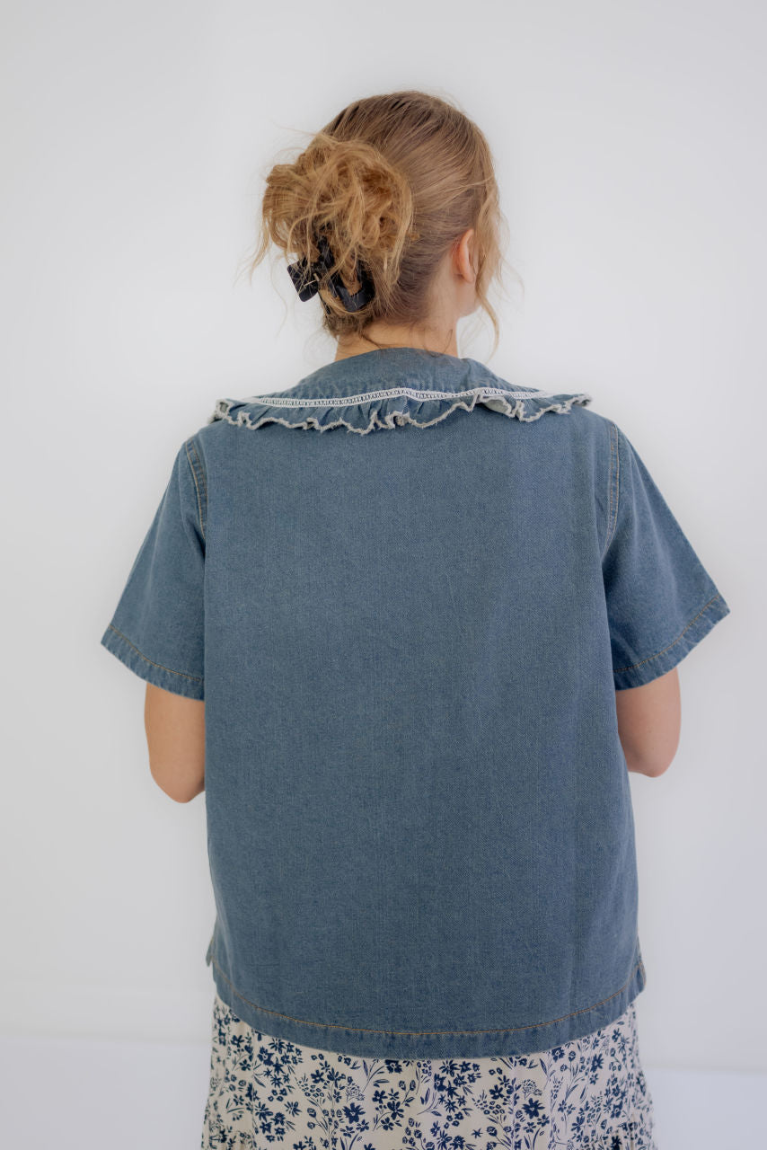 Jaymes Denim Peter Pan Collar Top - FINAL SALE - Jaymes Denim Peter Pan Collar Top - FINAL SALE - S - Salt and Honey