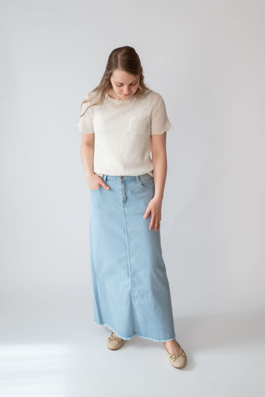 Amira Denim Maxi Skirt in Light Wash