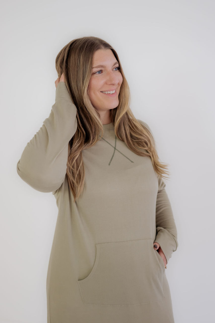 Callum Maxi Sweatshirt-Style Dress in Sage - FINAL SALE - Callum Maxi Sweatshirt-Style Dress in Sage - FINAL SALE - S - Salt and Honey