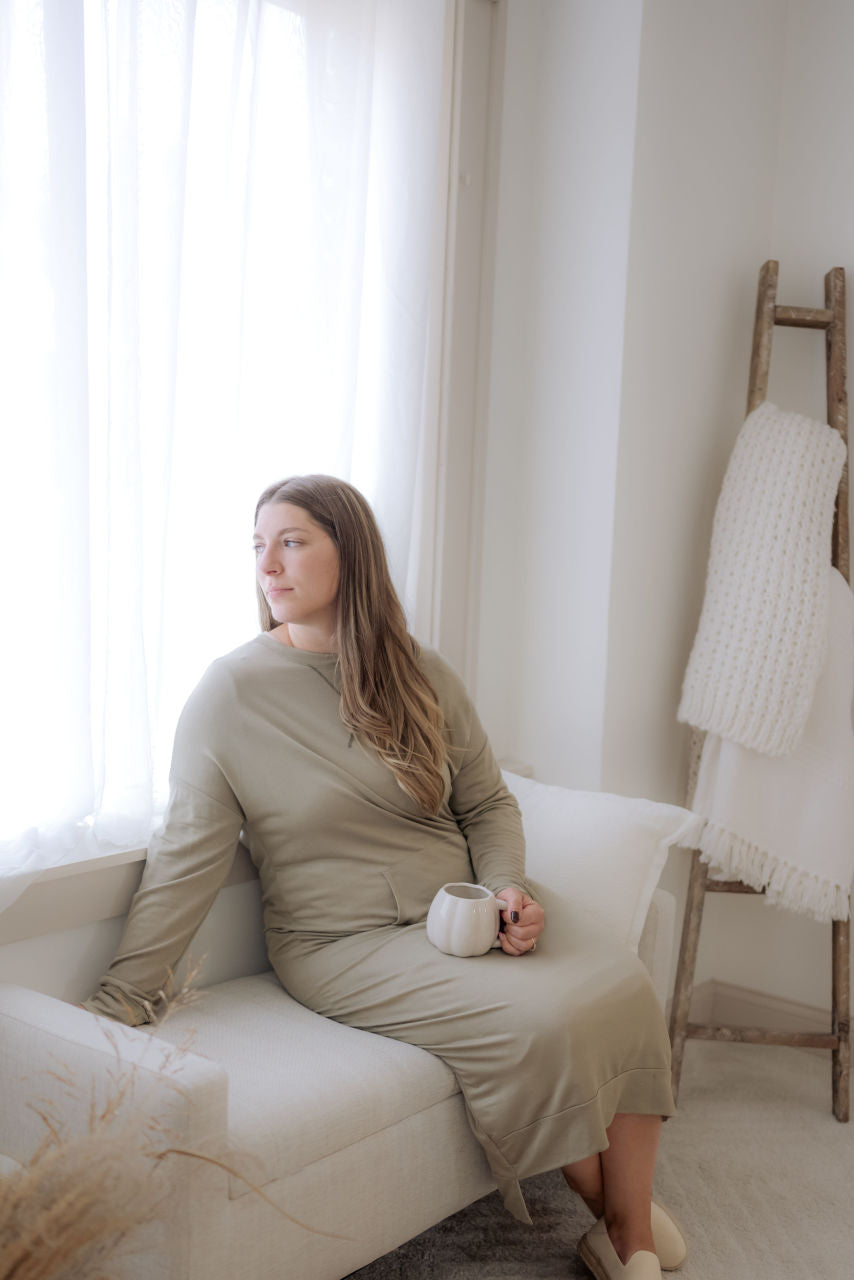 Callum Maxi Sweatshirt-Style Dress in Sage - FINAL SALE - Callum Maxi Sweatshirt-Style Dress in Sage - FINAL SALE - S - Salt and Honey