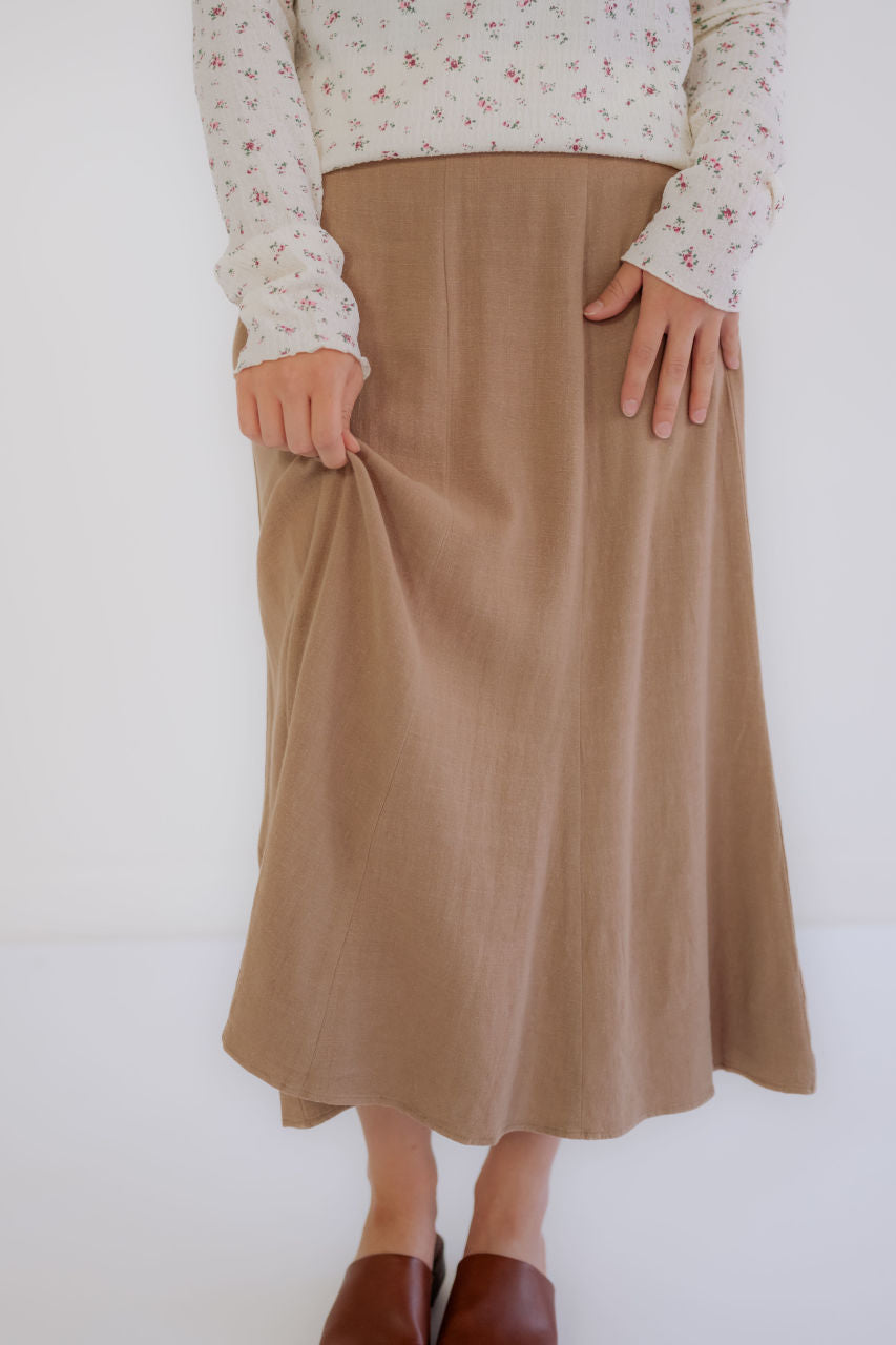 Teresa Linen Midi Skirt in Mocha - FINAL SALE - Teresa Linen Midi Skirt in Mocha - FINAL SALE - S - Salt and Honey