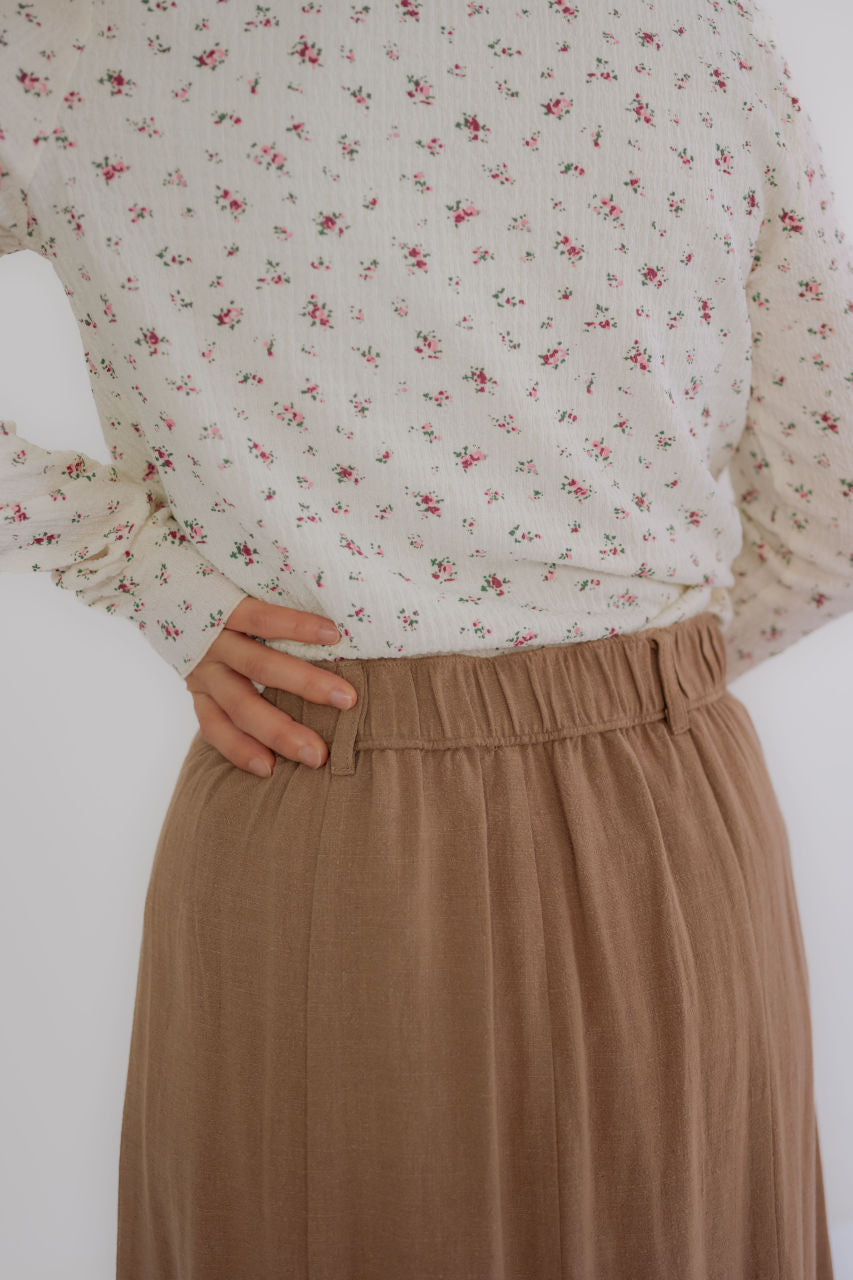 Teresa Linen Midi Skirt in Mocha - FINAL SALE - Teresa Linen Midi Skirt in Mocha - FINAL SALE - S - Salt and Honey
