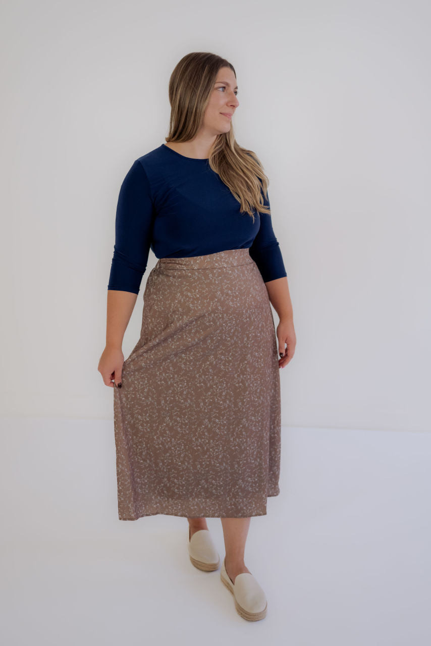 Braylyn Floral Midi Skirt in Mocha - Braylyn Floral Midi Skirt in Mocha - XS - Salt and Honey