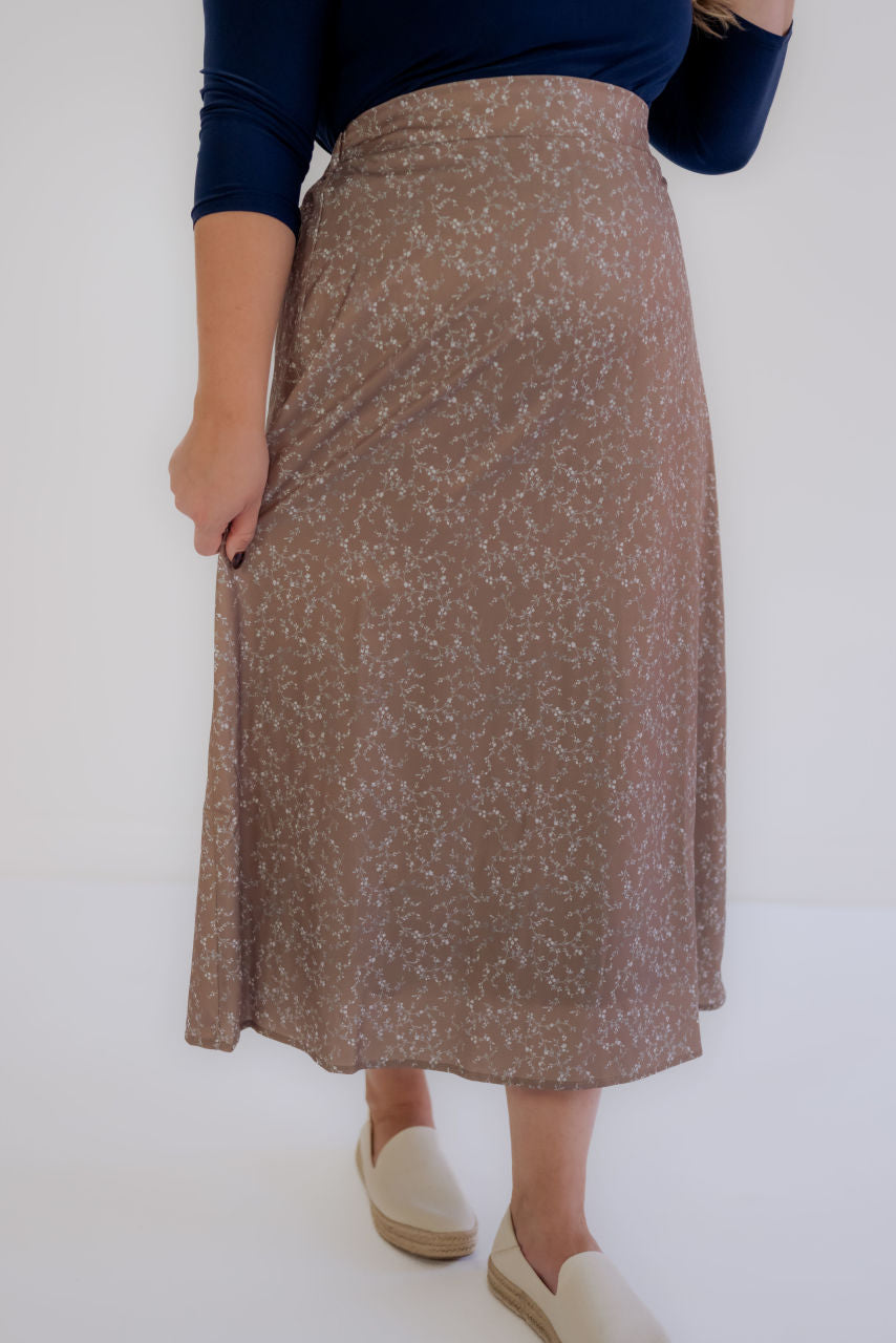 Braylyn Floral Midi Skirt in Mocha - Braylyn Floral Midi Skirt in Mocha - XS - Salt and Honey