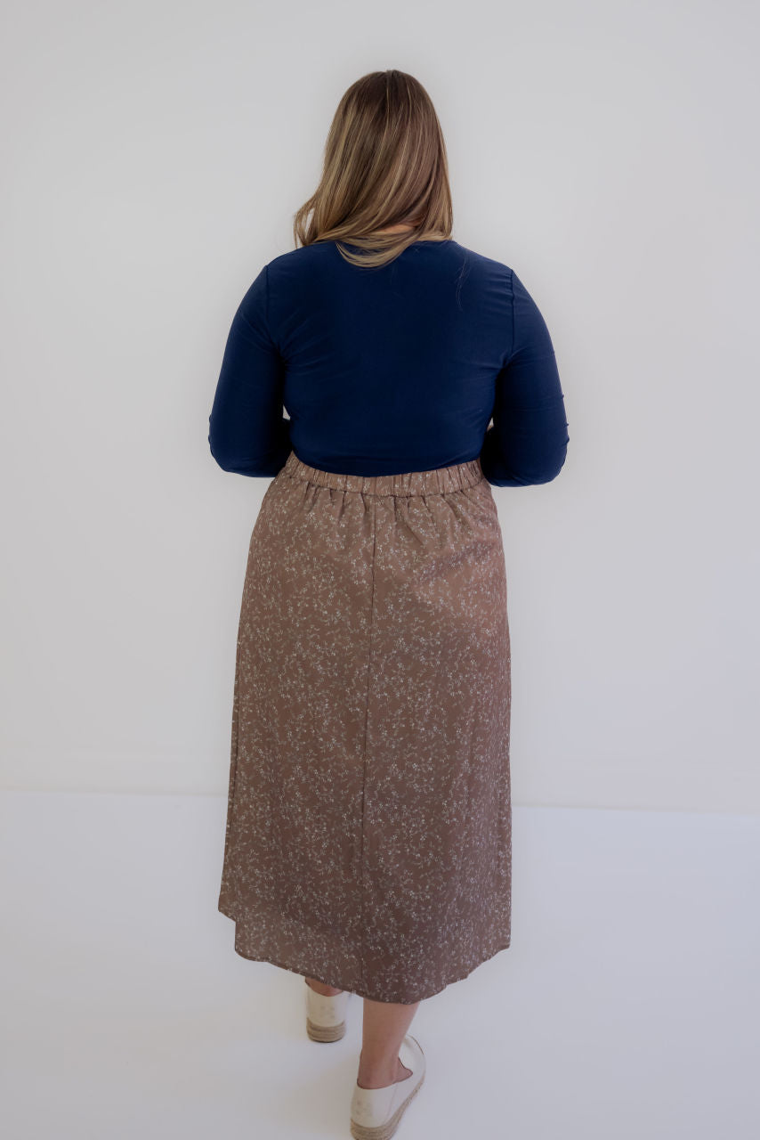Braylyn Floral Midi Skirt in Mocha - Braylyn Floral Midi Skirt in Mocha - XS - Salt and Honey