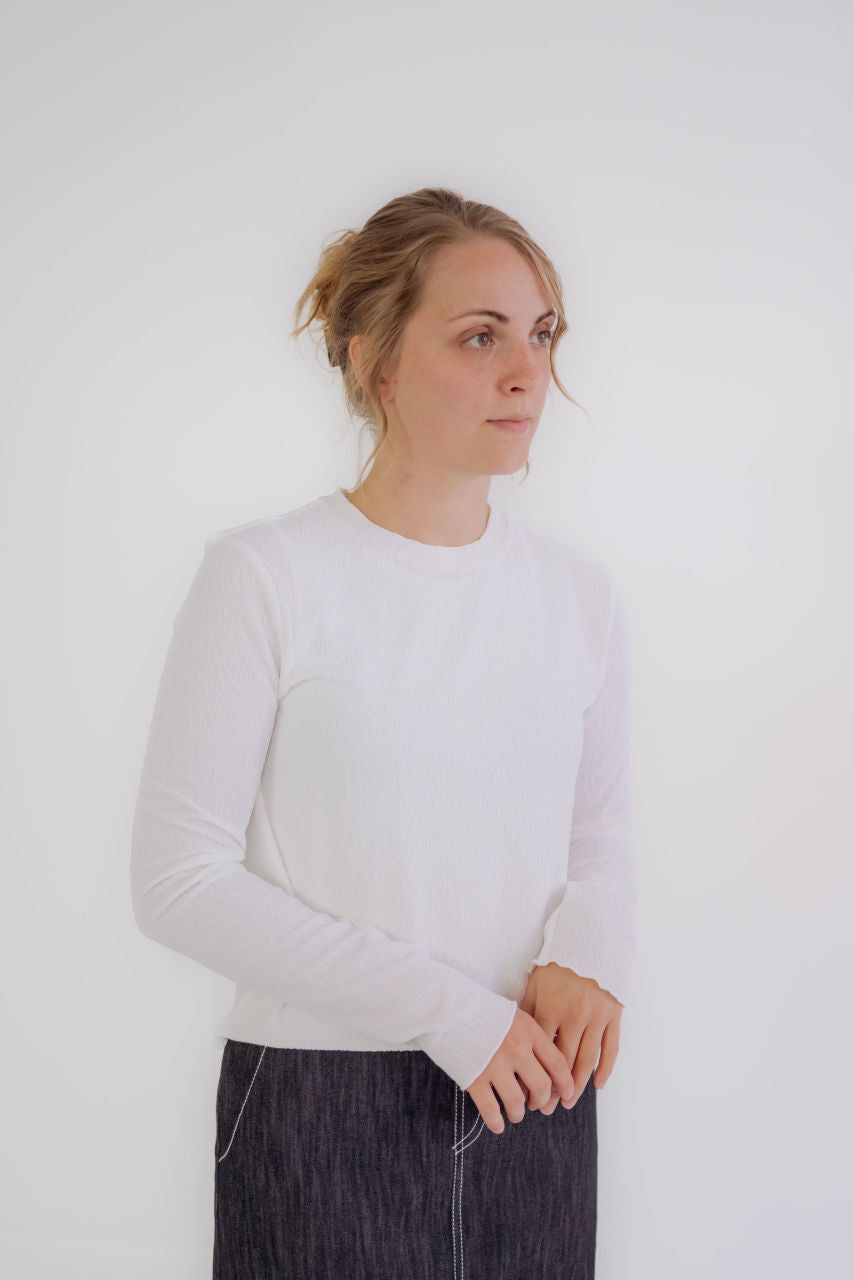 Linnea Crinkled Knit Top in Ivory - Linnea Crinkled Knit Top in Ivory - S - Salt and Honey