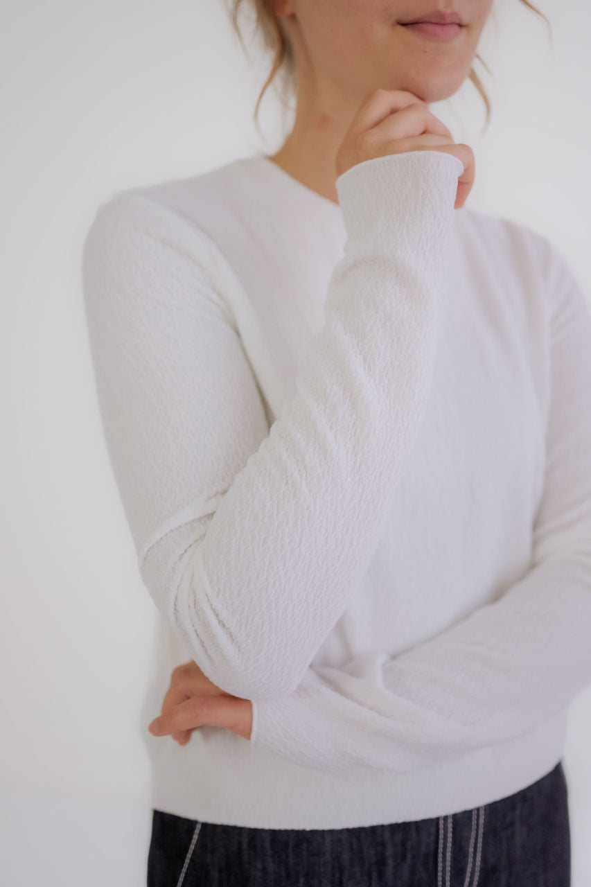 Linnea Crinkled Knit Top in Ivory - Linnea Crinkled Knit Top in Ivory - S - Salt and Honey