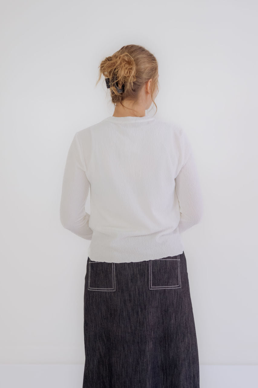 Linnea Crinkled Knit Top in Ivory - Linnea Crinkled Knit Top in Ivory - S - Salt and Honey