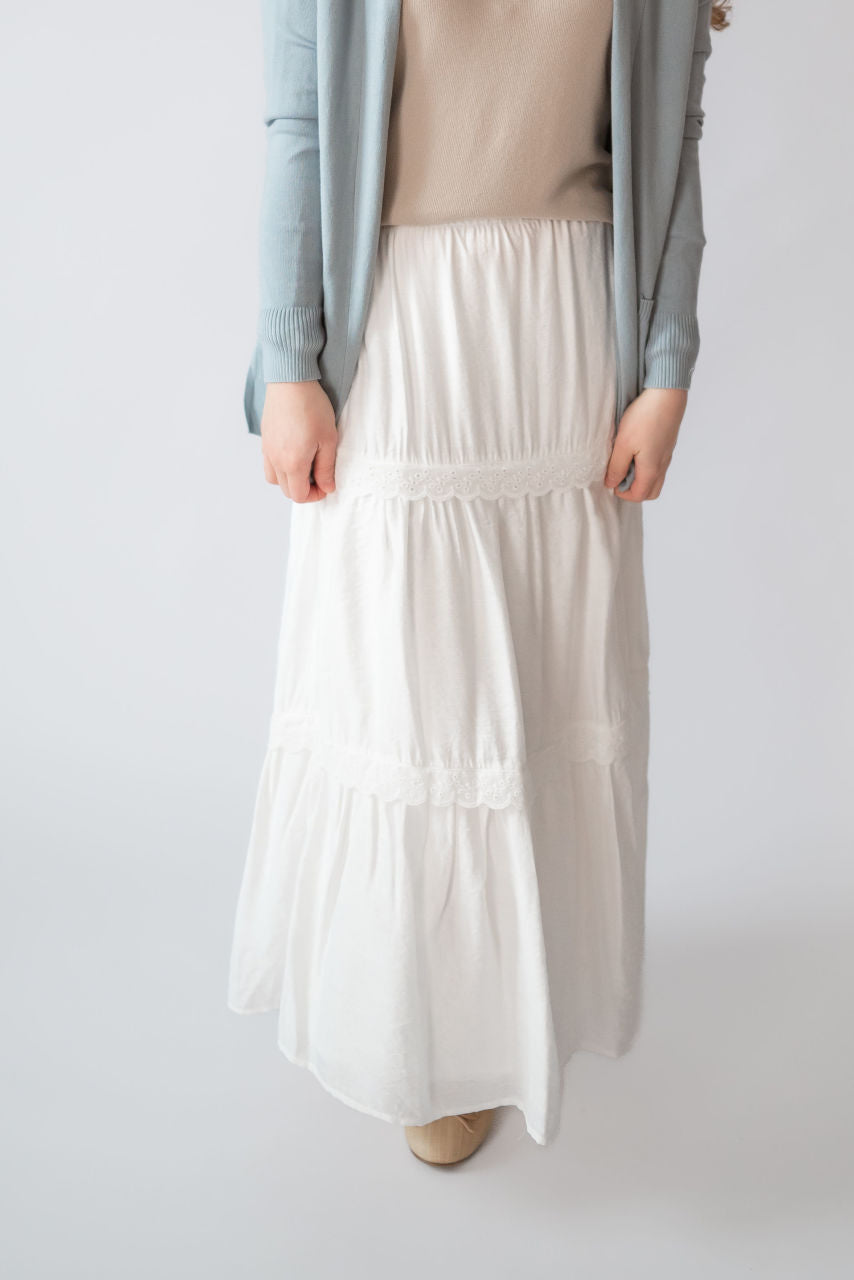 Kelsey Lace Trimmed Maxi Skirt in Ivory